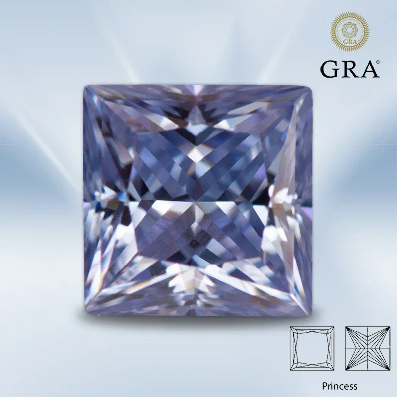 

Moissanite Gemstone Lavender Color Princess Cut Lab Grown Diamond Charms Diy Jewelry Making Rings Materials with GRA Certificate