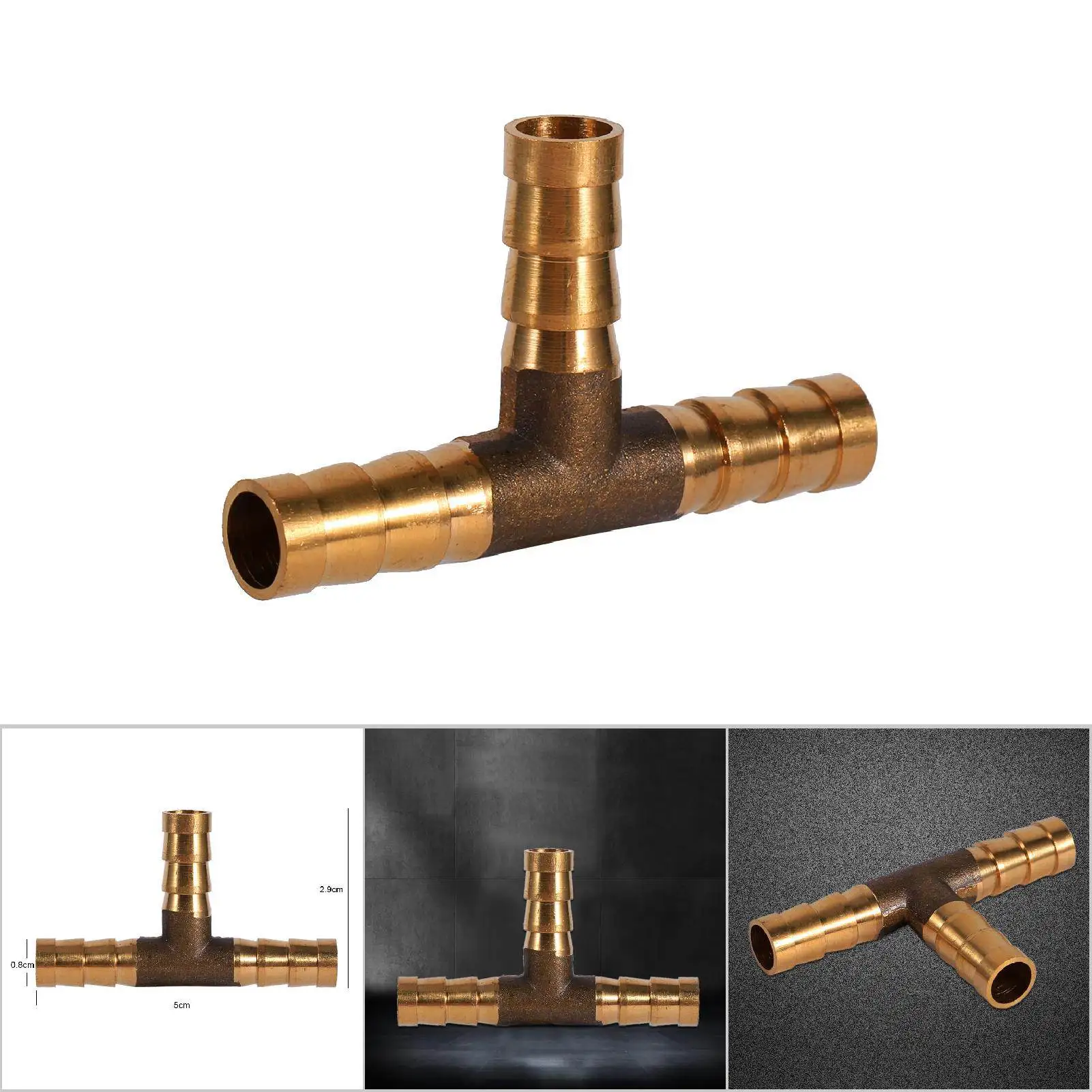 6mm 8mm 10mm 12mm Solid Brass T Piece 3 Way Fuel Hose Joiner Connector For Air Oil Gas Fuel Fuids Brass Barb Pipe Fitting