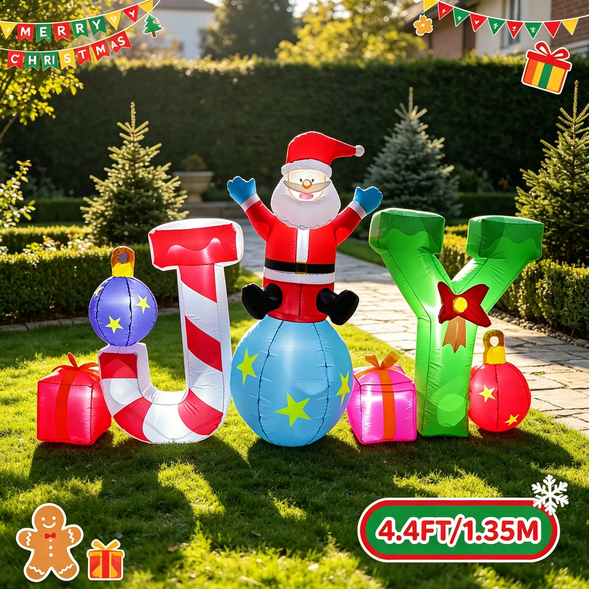 Xmas Outdoor Lighting Decorations - Christmas JOY Santa Claus Inflatable Toys