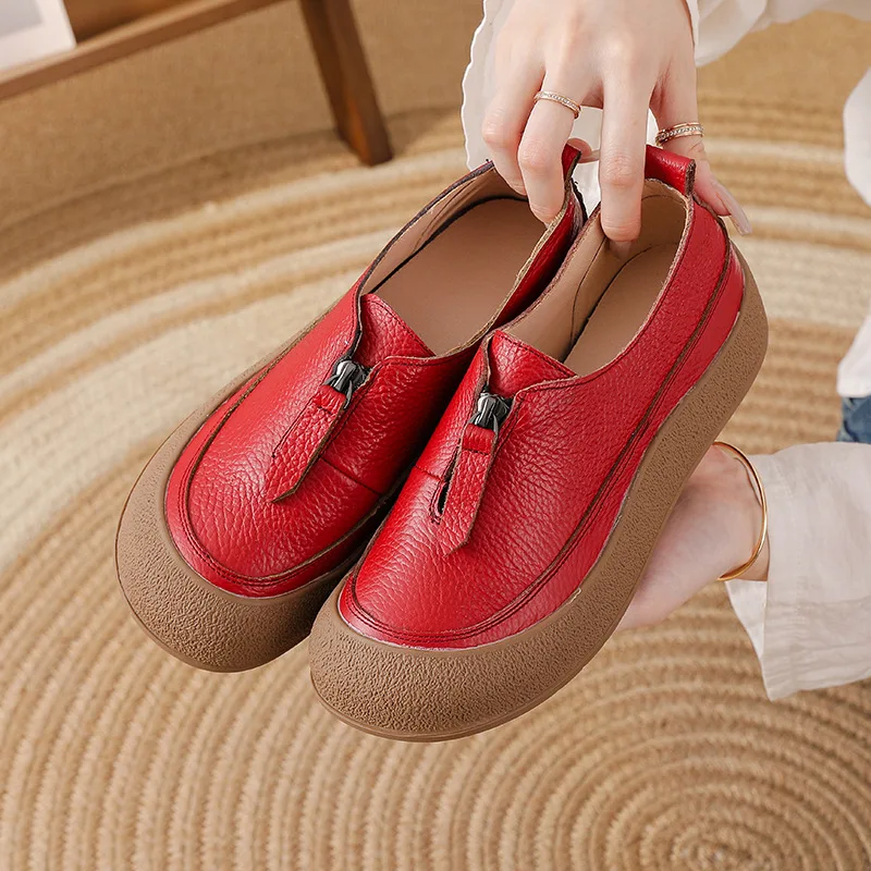 

Top quality front zip red loafers woman slip-on geunine leather shoes designer womens oxford sneakers plus size female shoe