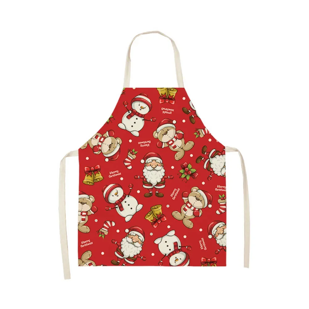 Merry Christmas Kitchen Women Apron Household Cleaning Santa Claus Cotton Linen Pinafore Home Cooking Baking Adult BIb