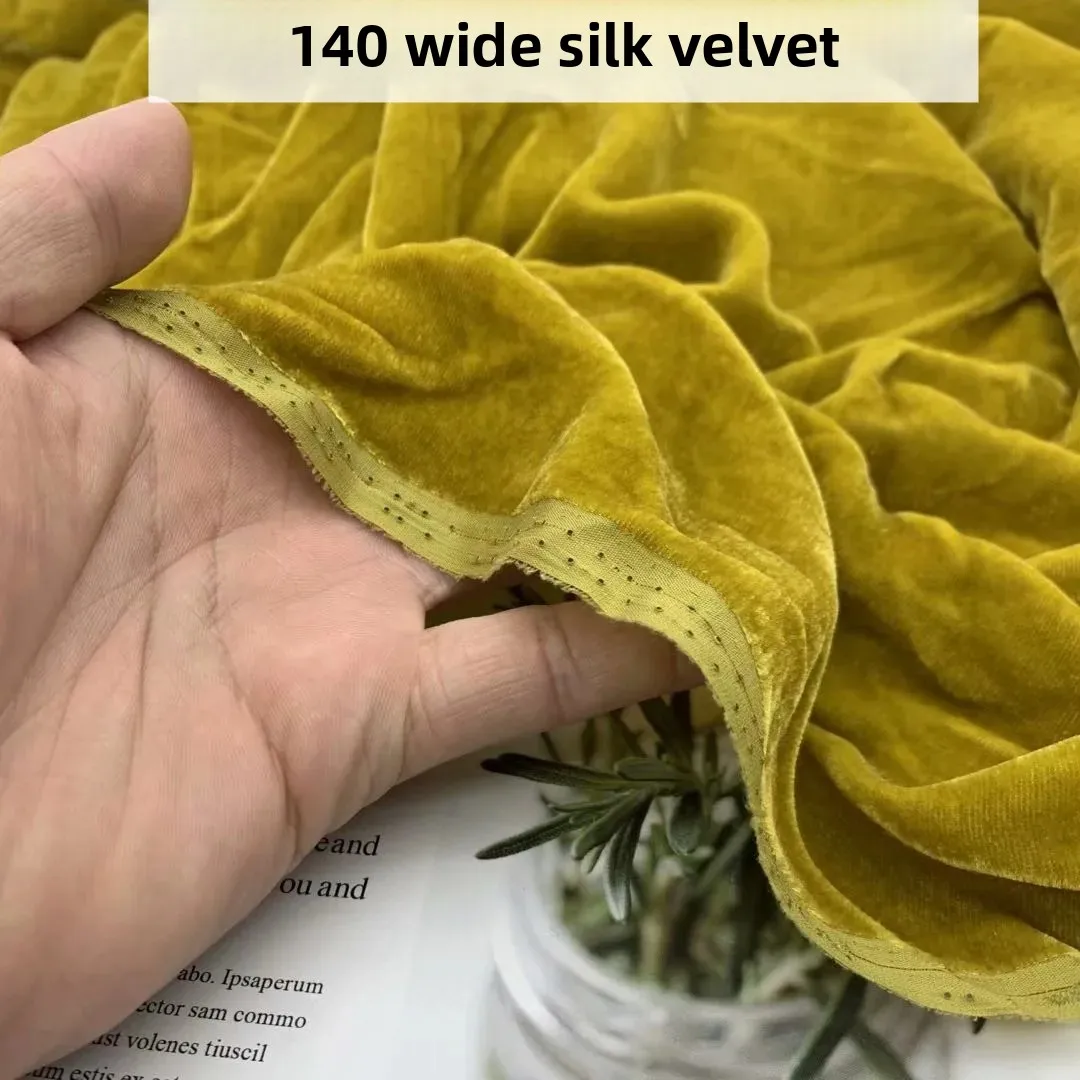 

High-End Real Velvet Mulberry Silk Cloth Solid Color Gold Velvet Fabric Width 140cm Width One Meter Price