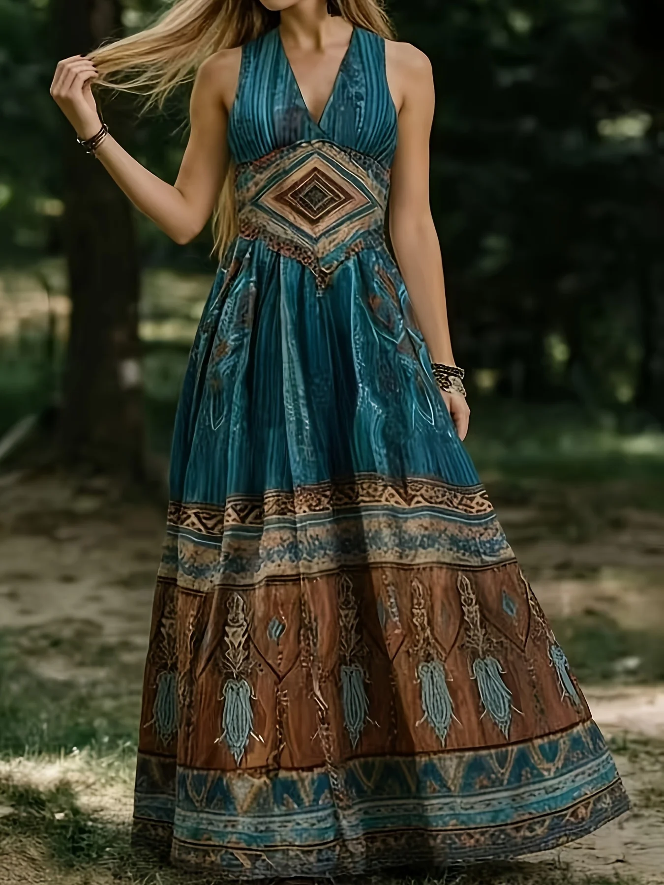 プリントデザインの夏用レディースレトロVネックノースリーブロ - Ethnic Fashion Wear のレビューと価格