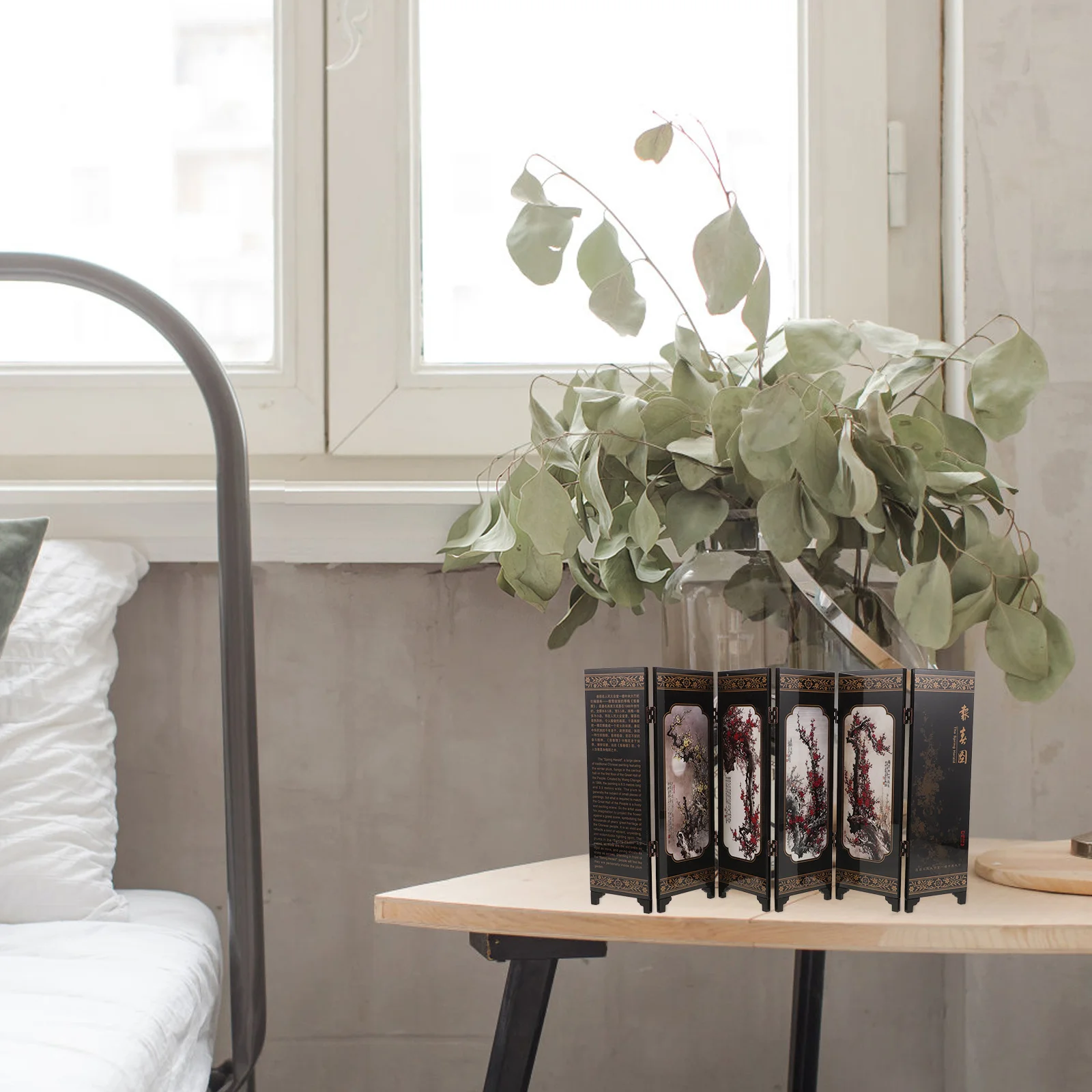 

Vintage Chinese Mini Folding Screen Tabletop Screen Panel Decorative Wooden Desktop Divider Interior Display Ornament