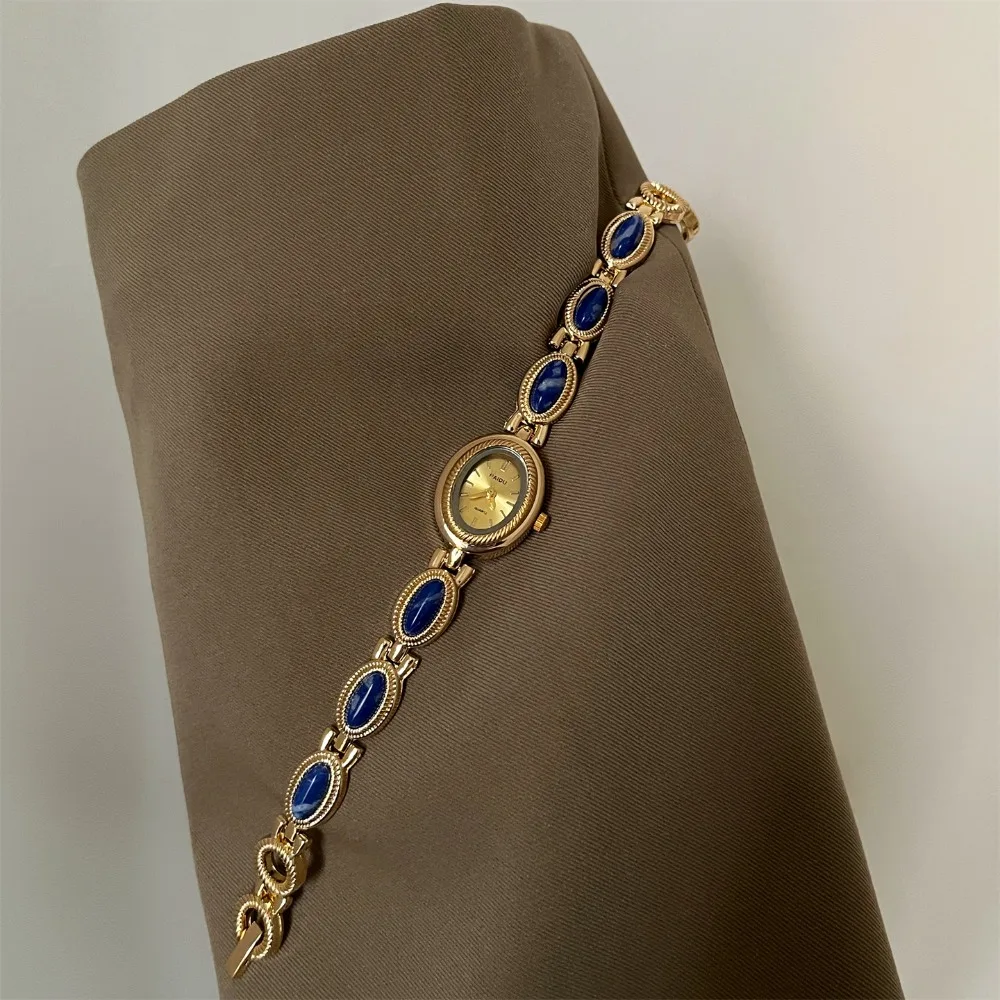 New Colored Gemstones Ladies Watch Oval Elegant Wristwatch Luxury Gift Bracelet Watch