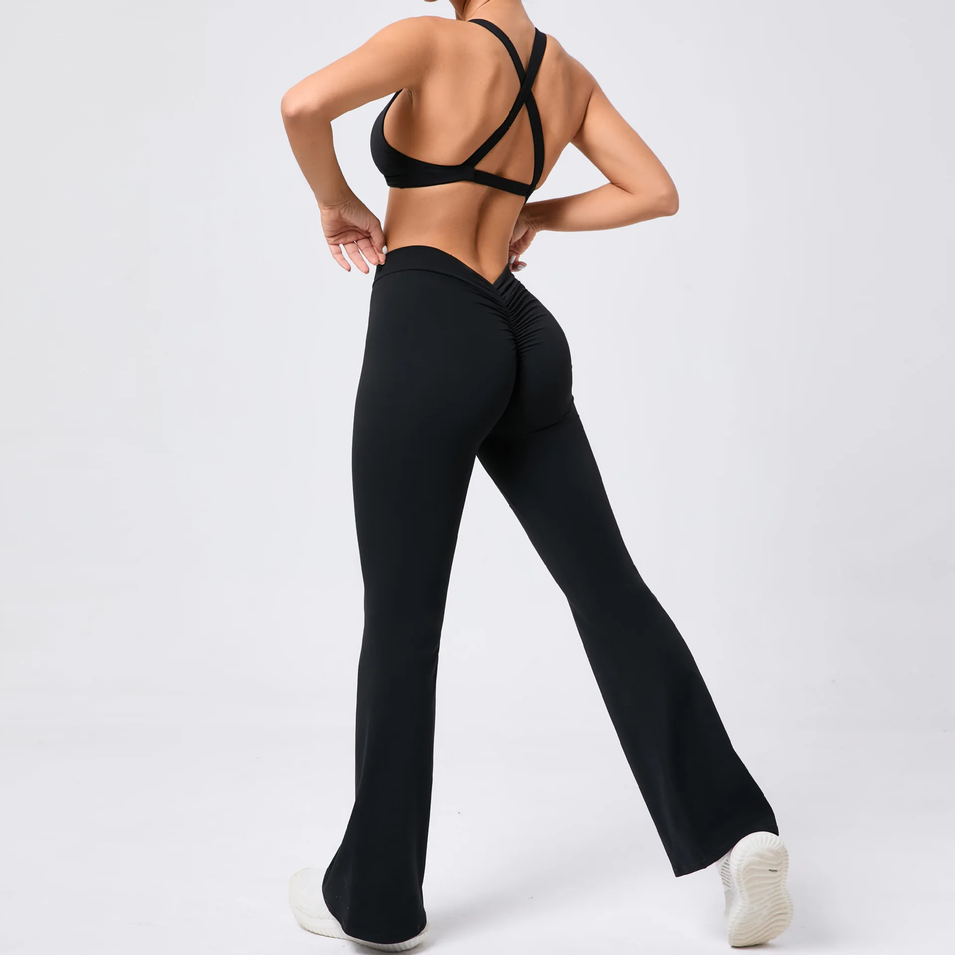 Women 2 Piece Set Outfits Spandex Gym Set Halter Sports Bra High Waist Wide Leg Yoga Pants Workout Clothes Flare Leggings Set