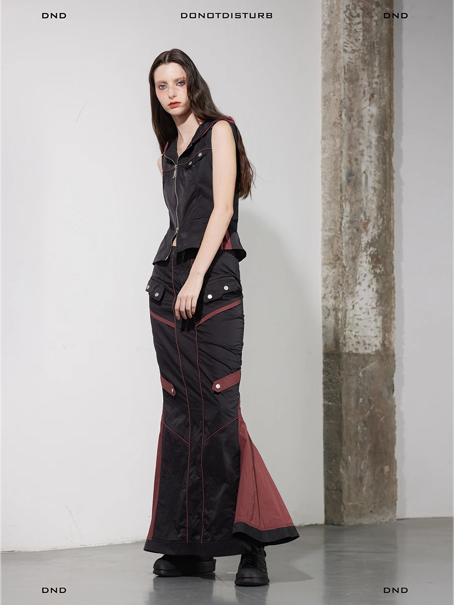 

Уличная юбка-миди с разрезом сзади, оригинального цвета, из смесового хлопка, в стиле Workwear, с функцией Color Block