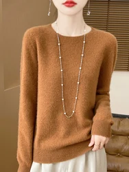 Classic 100% Merino Wool Women Sweater Autumn Winter Female Knitted Pullover O-Neck Long sleeve Clothing Tops Solid Cashmere Top
