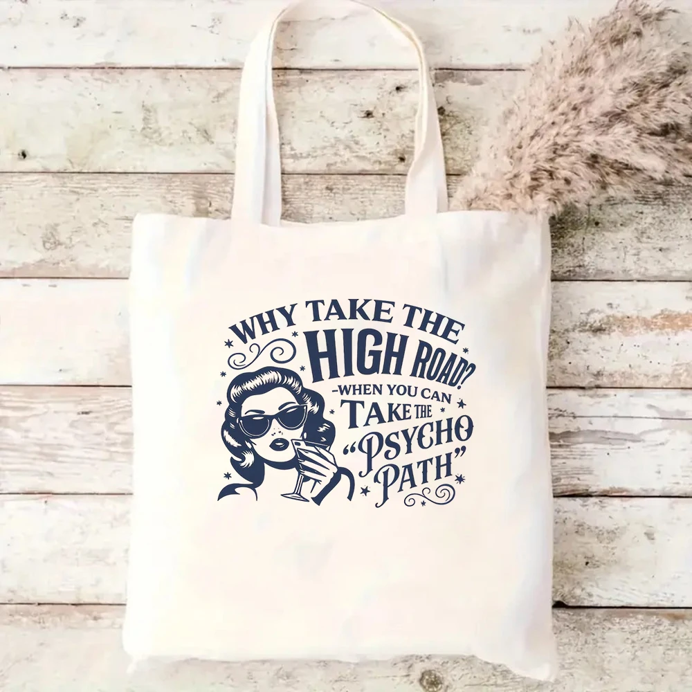 

Funny Quote Retro Woman Canvas Tote Bag Sarcastic Saying Graphic Shoulder Handbag