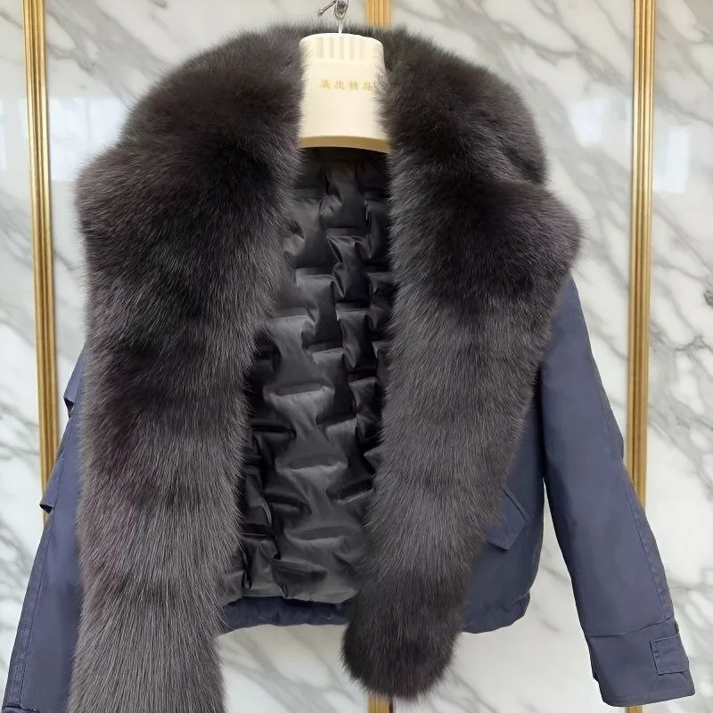 Winter Parker Down Jacket New Short Casual Imitate Fox Fur Collar Fur Removable Jacket  High Quality and High Appearance Level