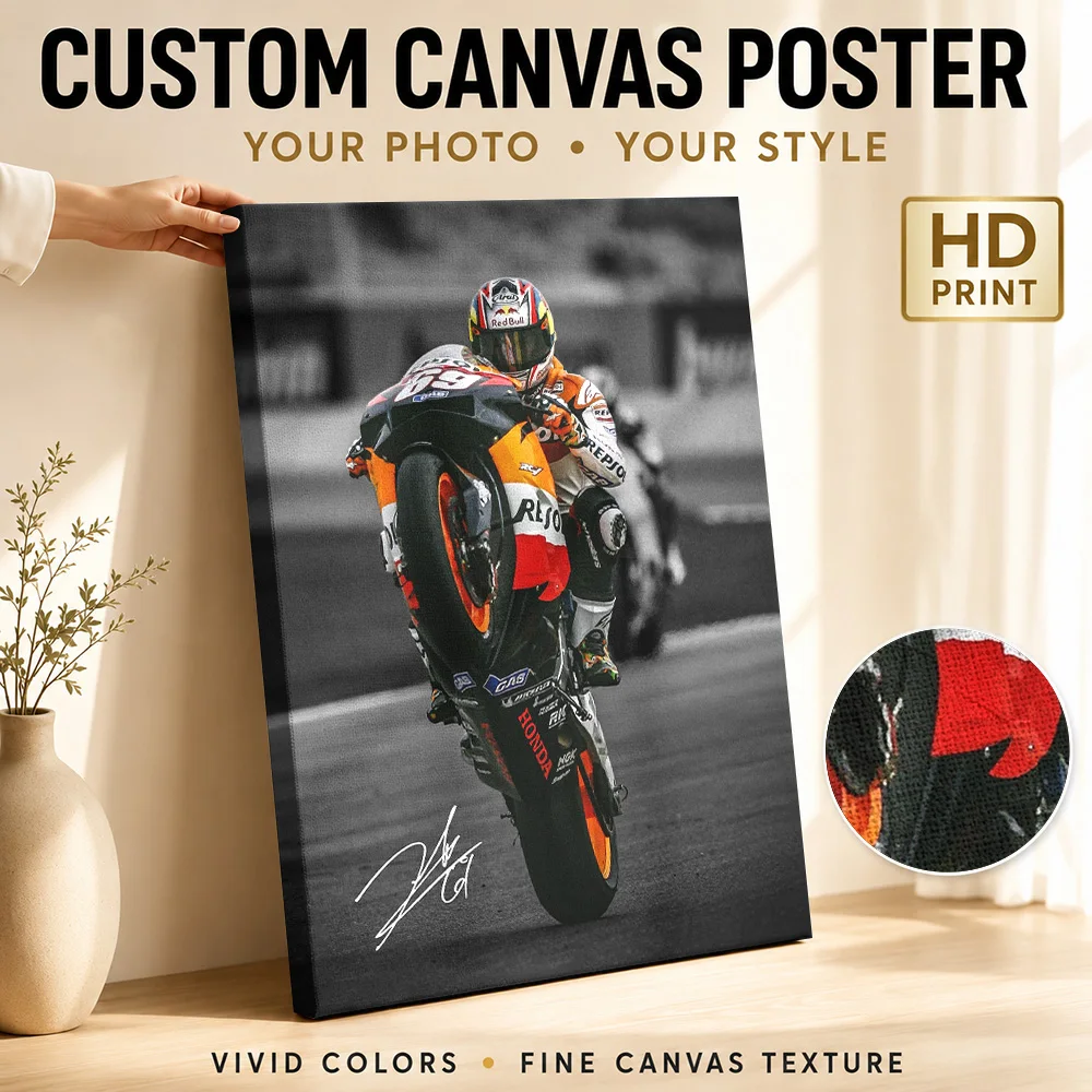 Nicky Hayden MotoGP Framed Canvas Print Poster Bold Athletic Design Wall Decor With Personalized Photo For Garage Ideal Fan Gift