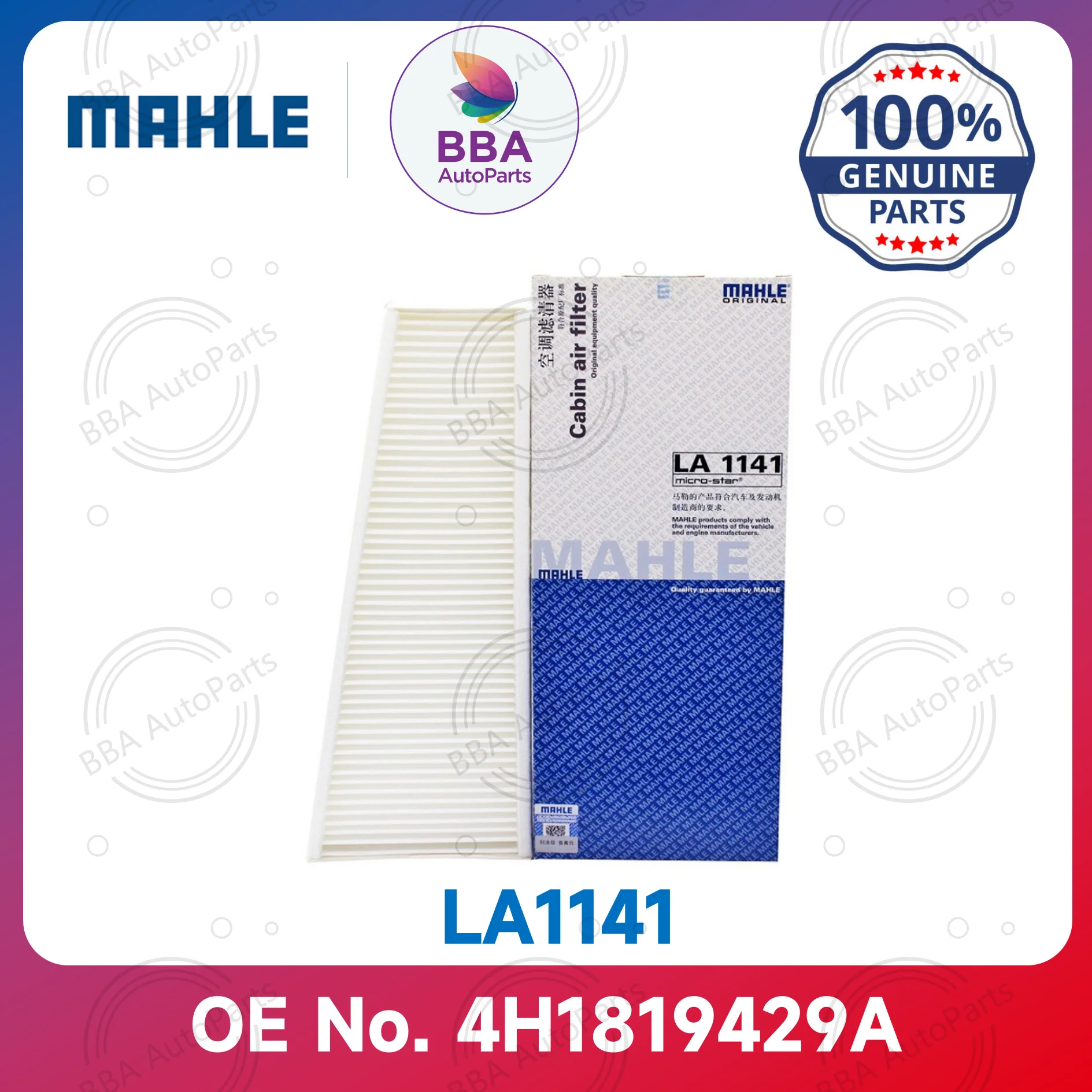 

Mahle LA1141 air conditioner filter for Audi A8 A8L S8 with OE 4H1819429A