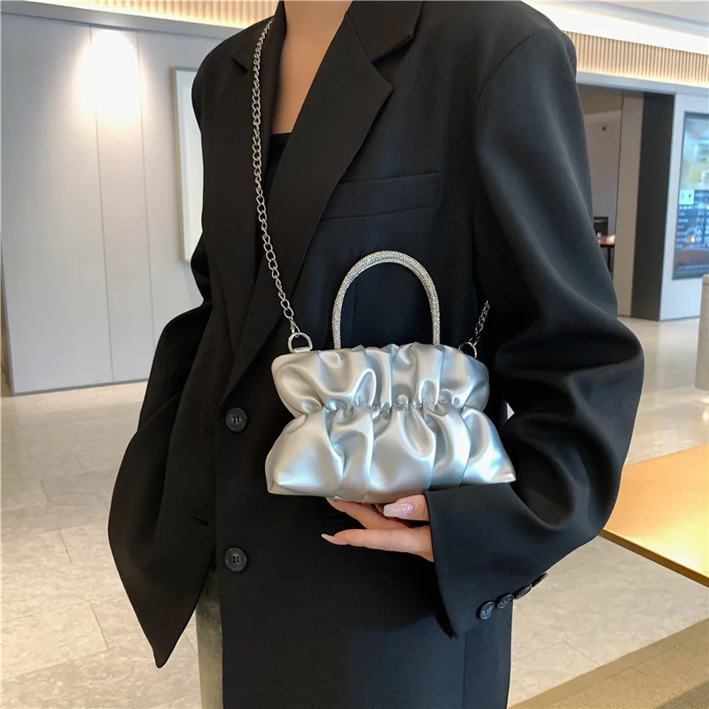 Fashion Pleated Handlebags for Women Leisure Armpit Bag PU Leather Women Designer Handbag Chain Shopping Shoulder Messenger Bag