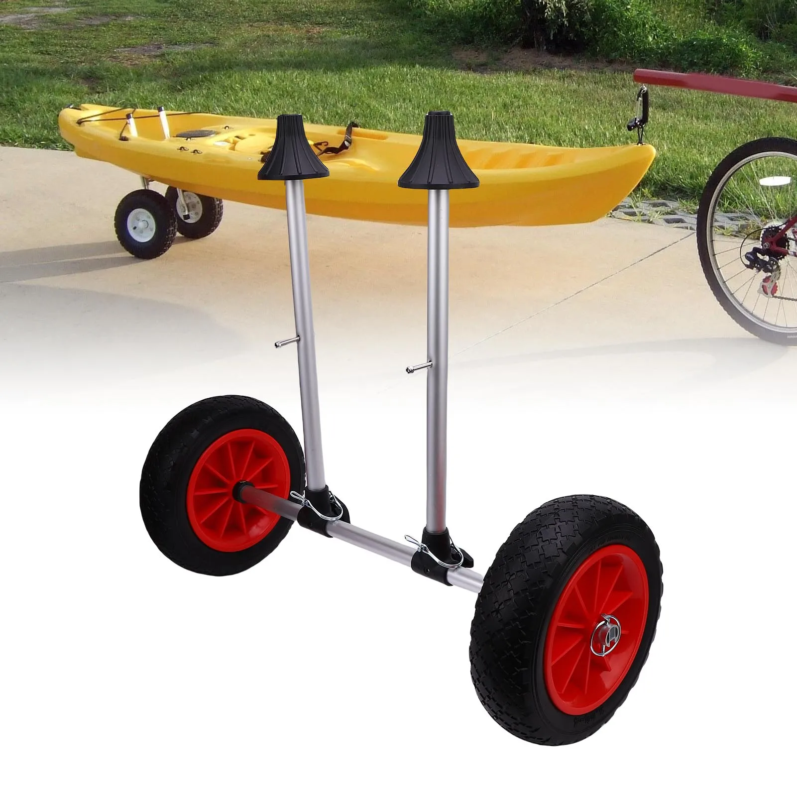 Carro de Kayak de Metal de ancho ajustable con neumáticos sólidos de 10 pulgadas, marco de carrito de Kayak, transportador de canoa plegable, transporte de remolque de barco