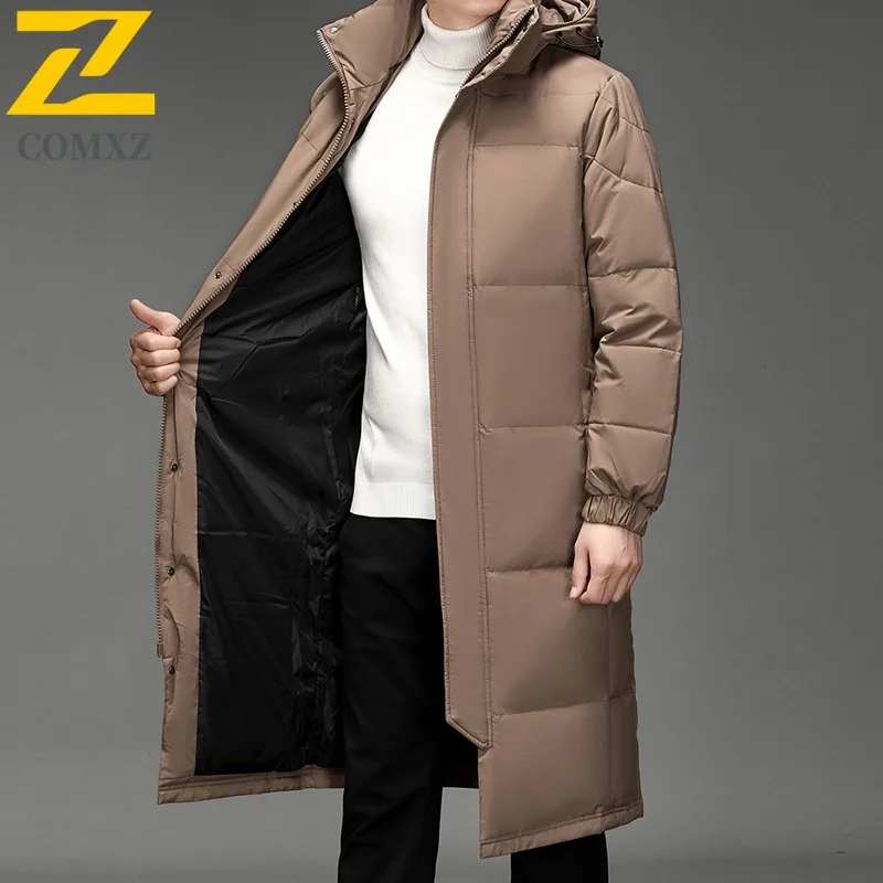 COMXZ 2025 Premium Men Mid-Length Jacket American Style Premium Feel Lapel Coat breathable lightweight Warm Leisure windbreaker