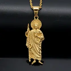 Santa Muerte 316L stainless steel Pendants Necklace Making Genuine Gold color San Judas Tadeo Jewelry Findings