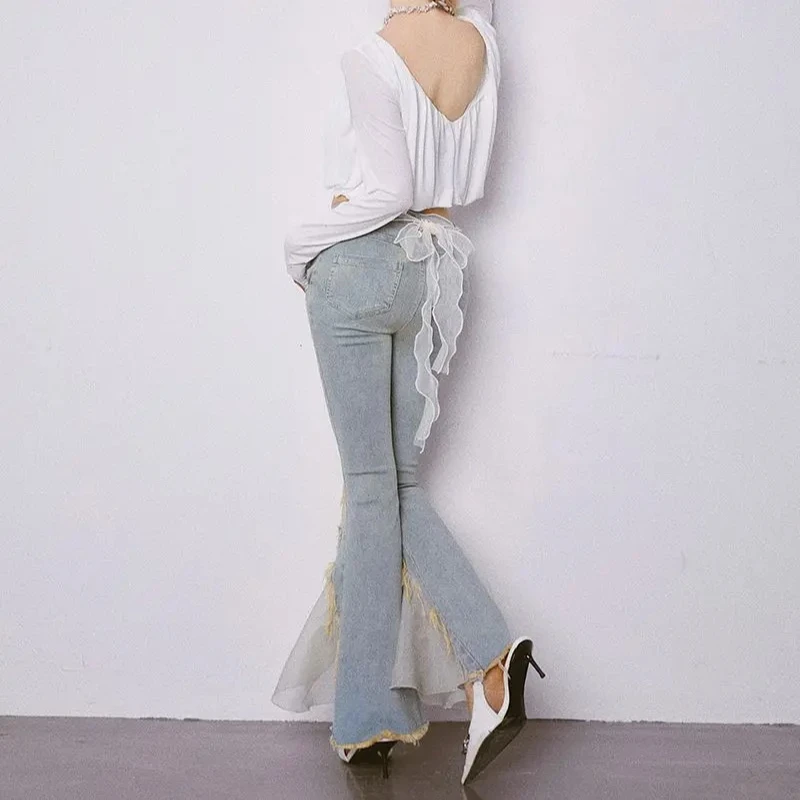 

Stretch Denim Pants for Women Slim Fit Woman Jeans Korean Popular Clothes Cool Retro Fashion Casual Size X Larg New in Trousers