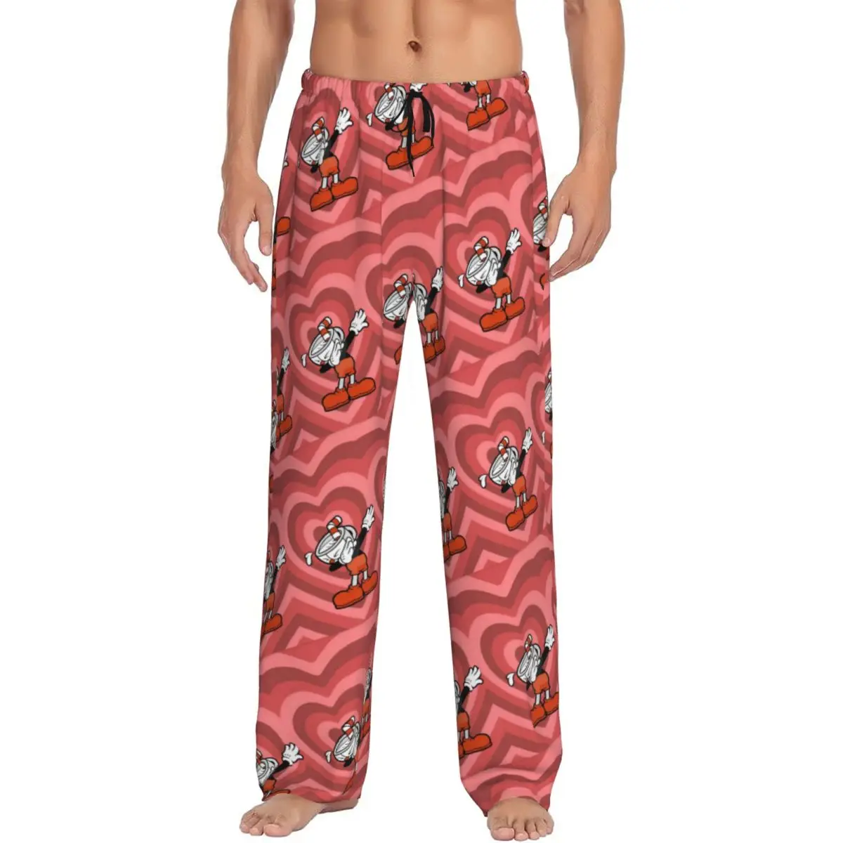 مخصص Cuphead و Mugman بيجامة السراويل الرجال أنيمي لعبة صالة النوم الرباط ملابس خاصة قيعان مع جيوب