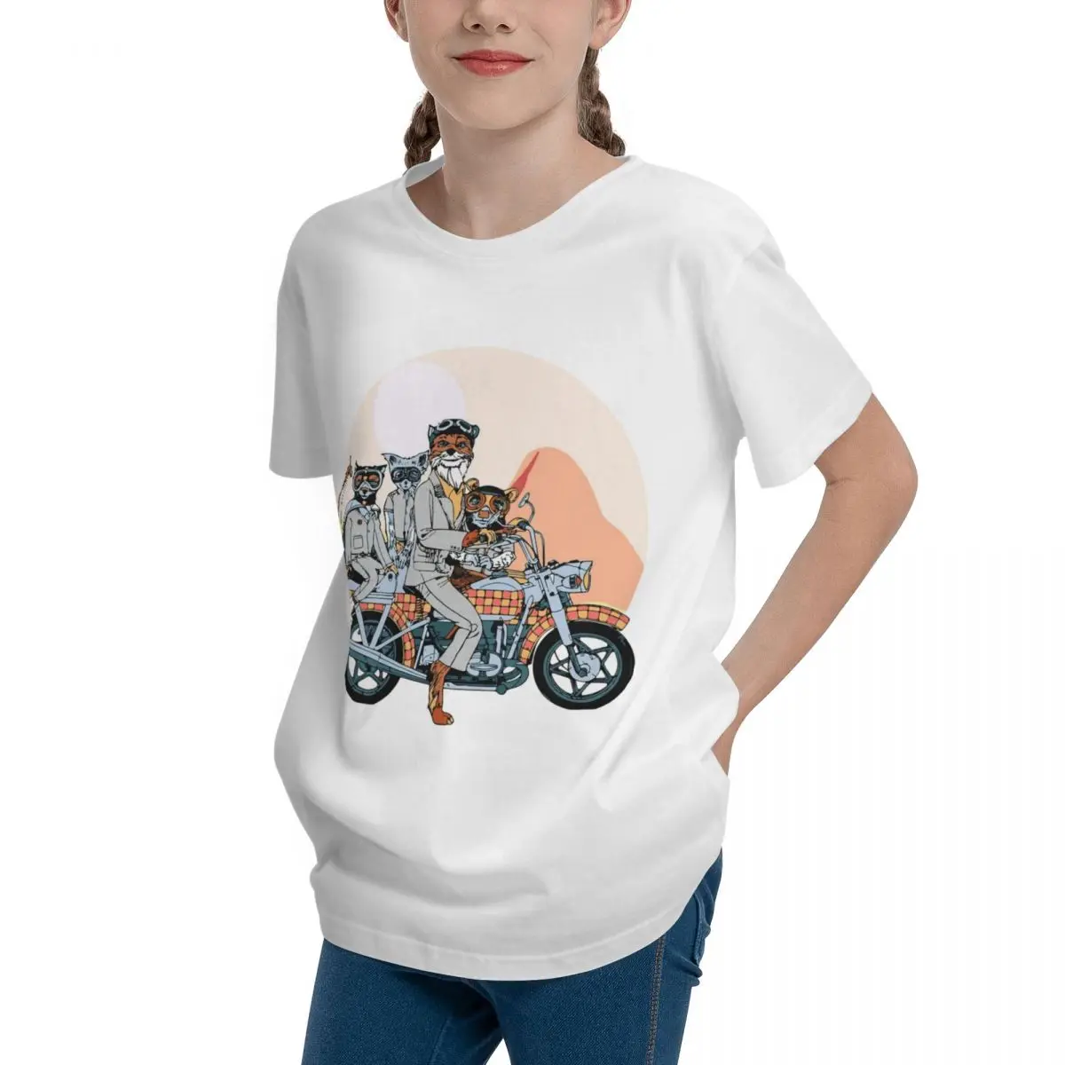 Fantastic Mr. Fox And Family On A Motorbike Vintage Leisure Teeanger Basic Short Sleeve T-Shirt Harajuku Top tee Humor Graphic