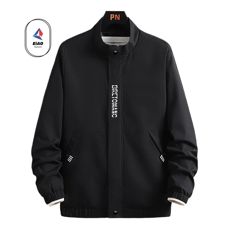 

Spring Autumn Men's Jacket Daily Fashion Windproof Breathable Windbreaker Trendy Stand Collar Front Embroidered Antiwrinkle Coat