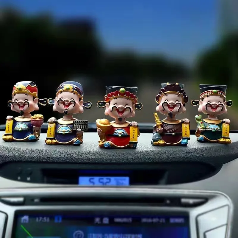 5 PCs Resin Shaking Head God of Wealth Craft Ornaments Home/Room Decoration,Nodding Fortune God Figurine Car Interior Decor