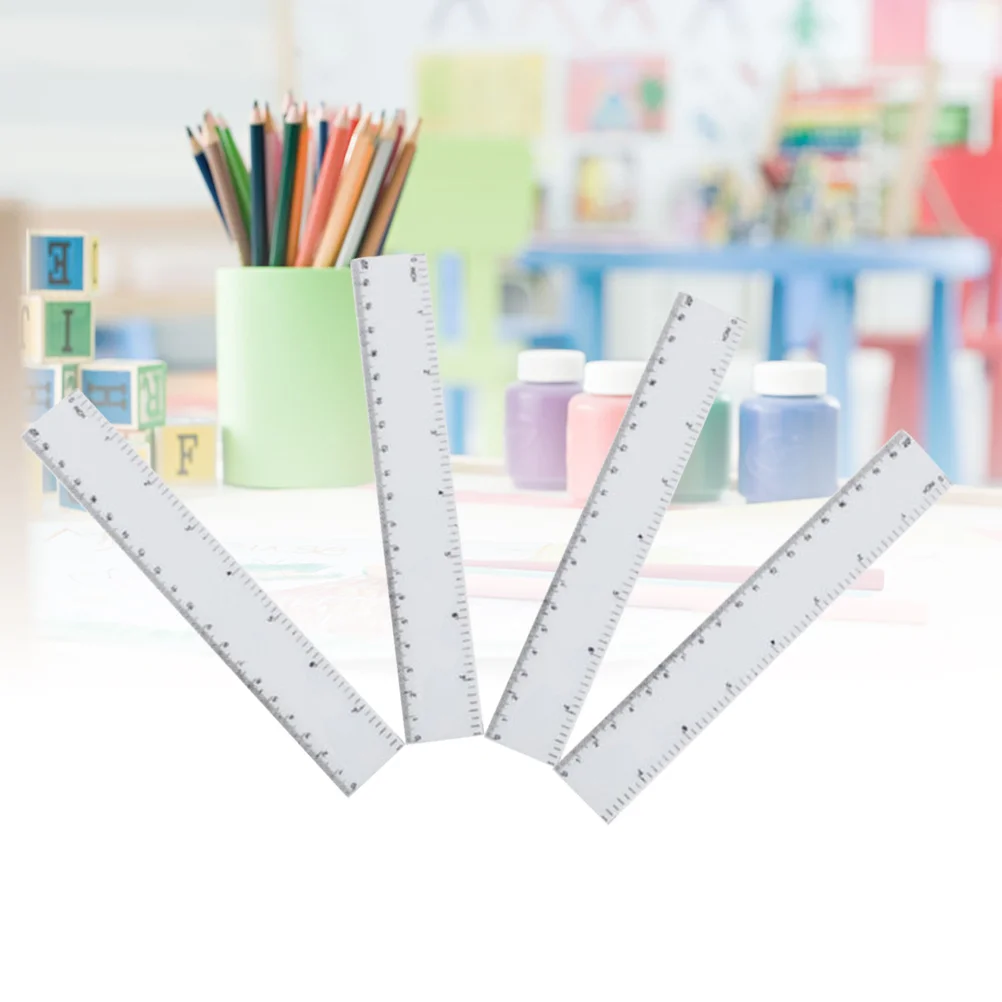 4Pcs 8 Inches Plastic Ruler Straight Edge Measuring Tool with Centimeter Inch Scales for Students Artists Designers White