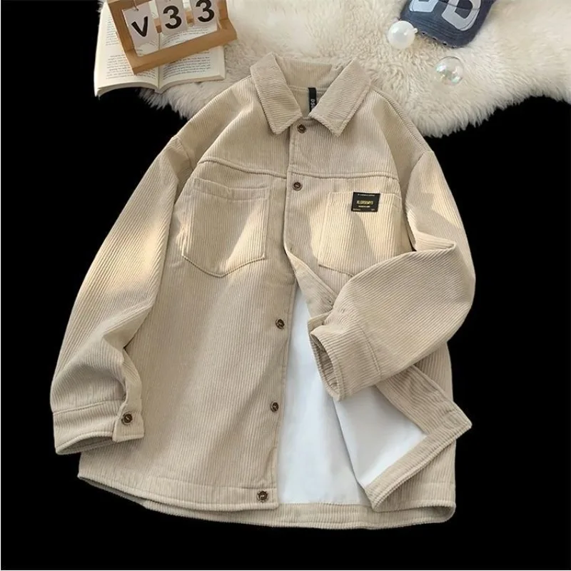 

Autumn and Winter Men's Long-sleeved Corduroy Jacket Student Hong Kong Style Japanese Style Retro Work Shirt