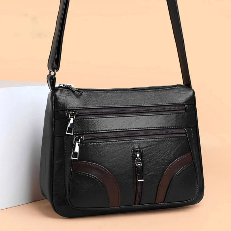 Women Simple PU Leather Single Crossbody Bags Large Capacity Tote Bags Female Multi Pocket Shoulder Handbag Travel bolso mujer