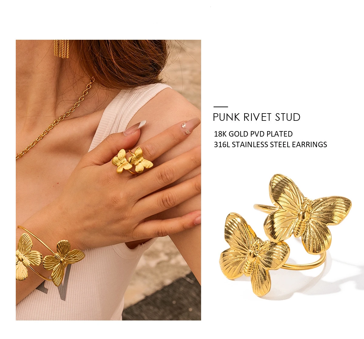 PAPERPLUS | Butterfly Cuff Bangle for Women.Stainless Steel Fashion Armlet. Elegant Girl Party Gifts. Not Fade.Costume Jewelry