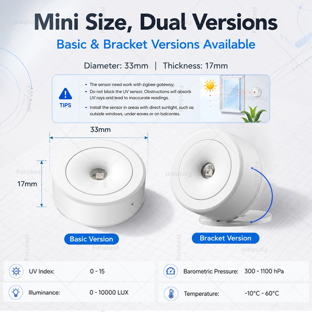 Zigbee 3.0 UV-Sensor, Atmosphärendruck, Helligkeit, Temperatur, Wetterstation, Drahtloser Sensor, Intelligente Automatisierung für Zigbee2MQTT – Detail 4