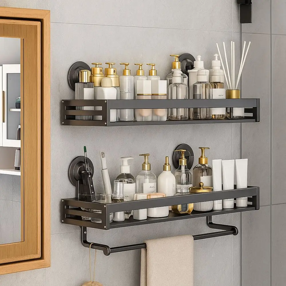 

Space Aluminium Suction Cup Storage Rack Wall Mounted Detachable Wall Shower Shampoo Rack Punch Free Wall Hanging Storage Rack