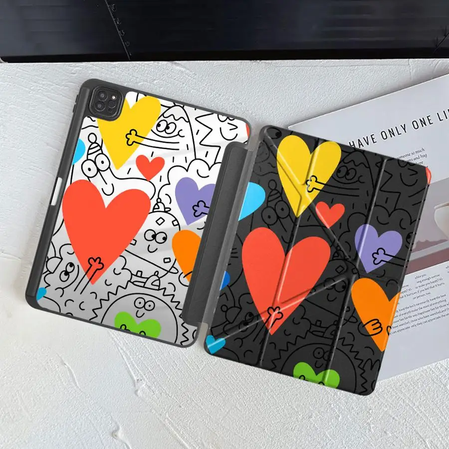 Tablet Case For iPad Mini 6 7 Pro 11 10 9 8 7 th 12.9inch Pro 2025 Air 4 5 M3 M2 M4 11inch Holder Cover Colorful Heart Doodle