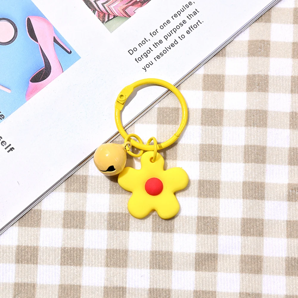 Bell Keychain Small Colored Flowers Key Ring Pendant Pinkycolor Bag Pendant For Women Ins Korean Style Chain Cartoon Key Chains