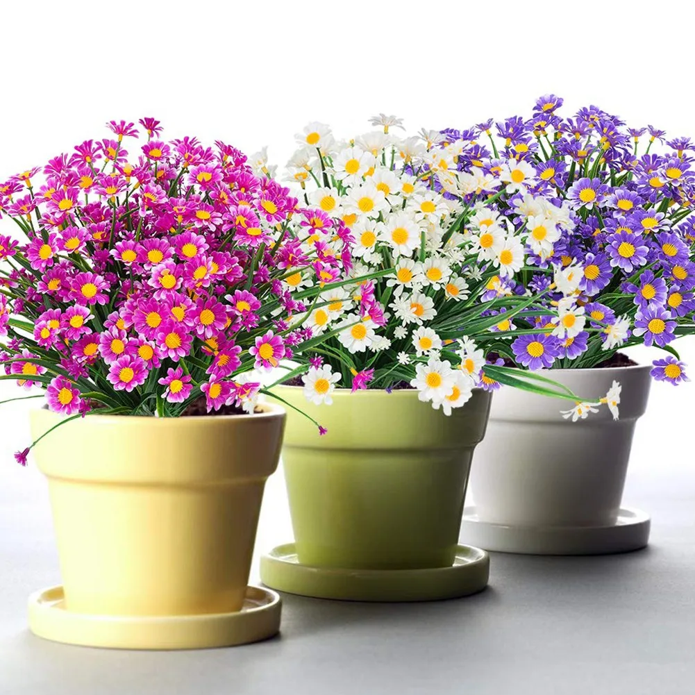 Artificial Flowers Daisies UV Resistant Colorfast Plastic Plants Home Decor Windows Outdoor Plastic Flowers Wedding Decoration