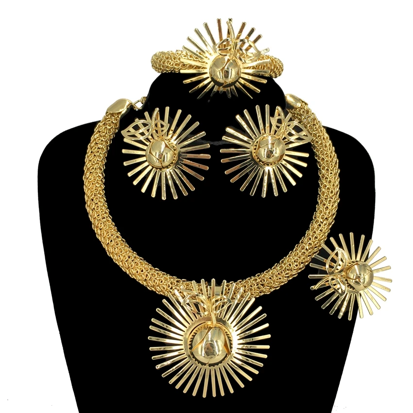 

High Quality African Big Pendant Set Dubai Italian 18 k Brazilian 24K Gold Plated Jewelry Set FHK14212