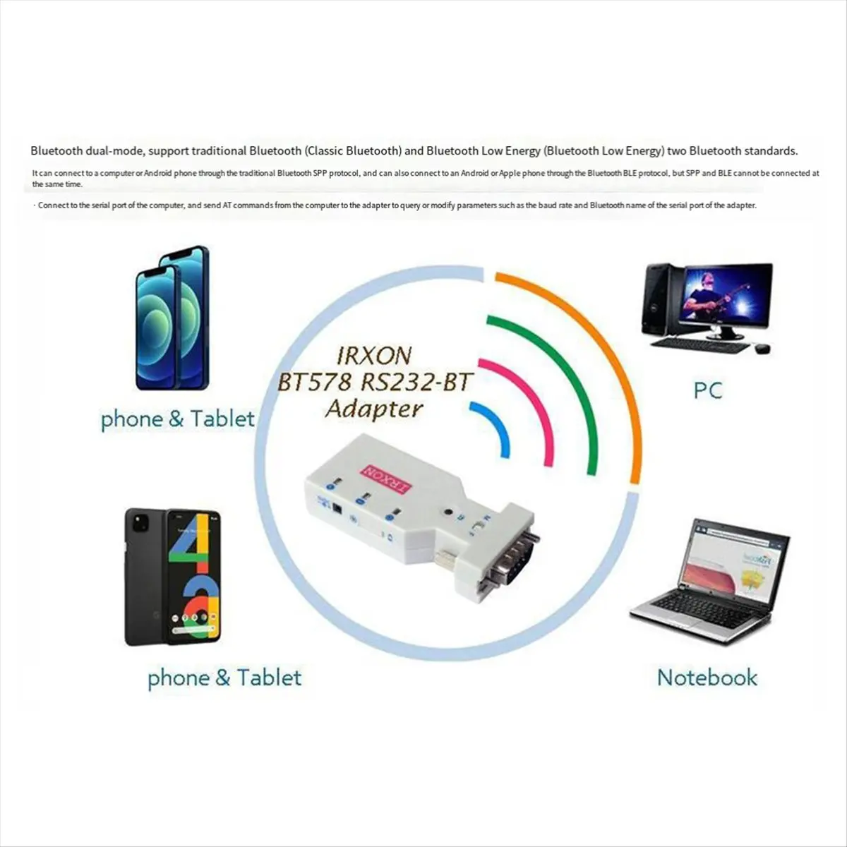 【n11r】-adattatore-bluetooth-wireless-bt578-v3-rs232-con-connettori-maschio-e-femmina-ricarica-usb-a-type-c