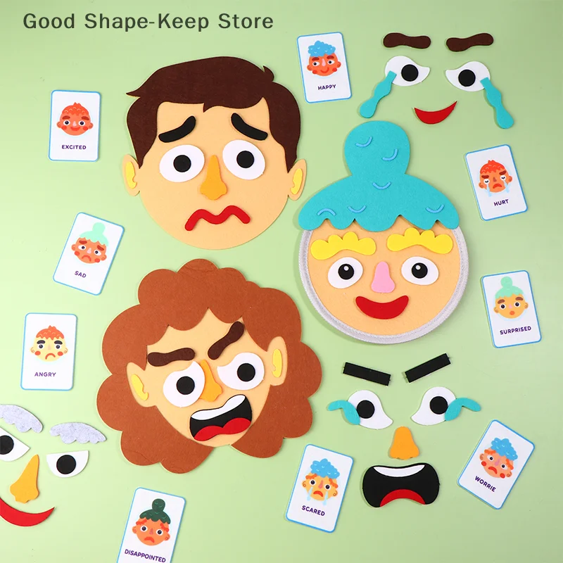 لعبة تعبير اللباد من مونتيسوري DIY، أداة تعليمية عاطفية للأطفال الصغار #4