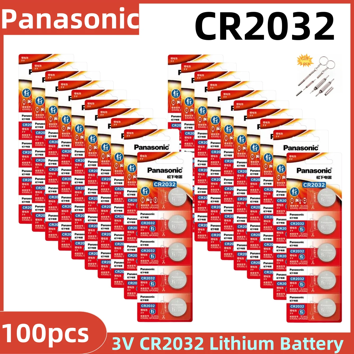 100pcs Original PANASONIC CR2032 3V Lithium Battery CR 2032 For Watch Calculator Clock Remote Control Toys Button Coins Cell
