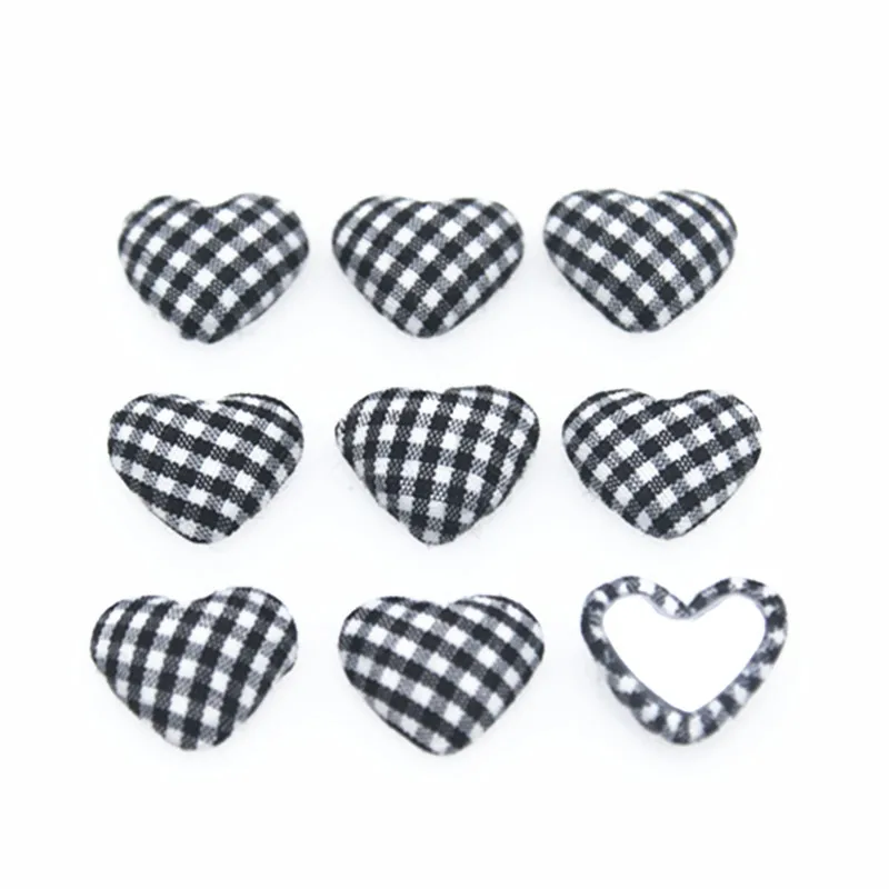 50 pz 17mm Nero + Bianco Reticolo Tessuto Ricoperto Bottoni Cuore Casa Giardino Flatback Cabochon Mestieri Scrapbooking FAI DA TE