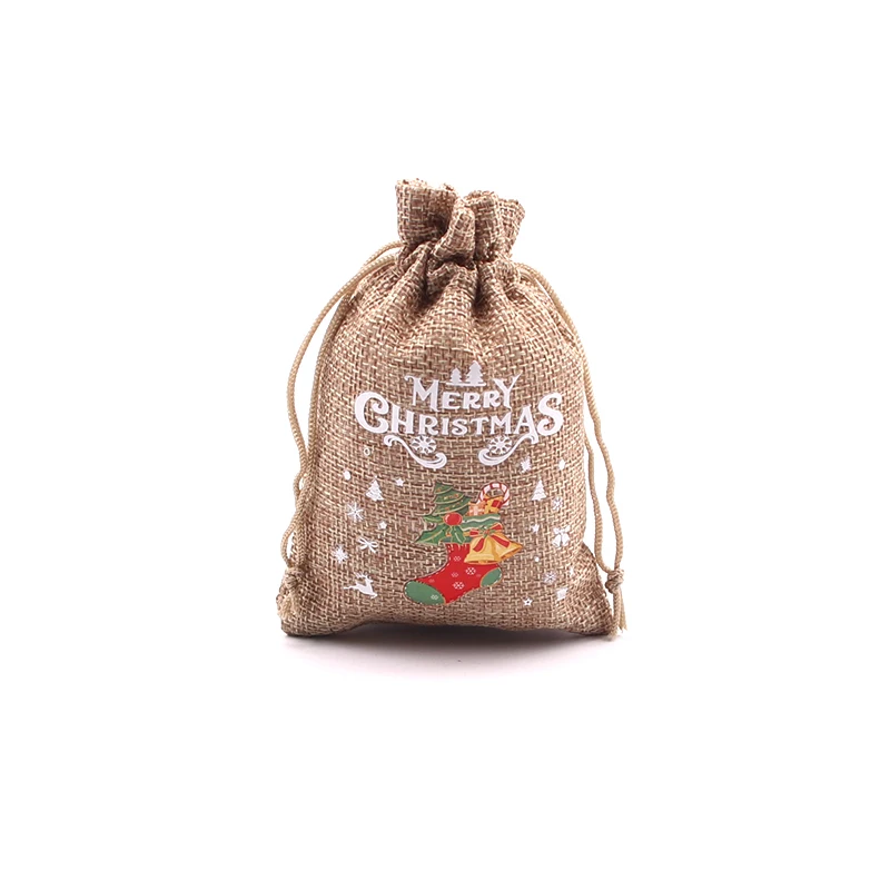 5Pcs/Lot Xmas Natural Jute Bags 10x14 13x18cm Christmas Candy Gift Bag Drawstring Pouches Nice Bracelet Jewelry Packaging Bags