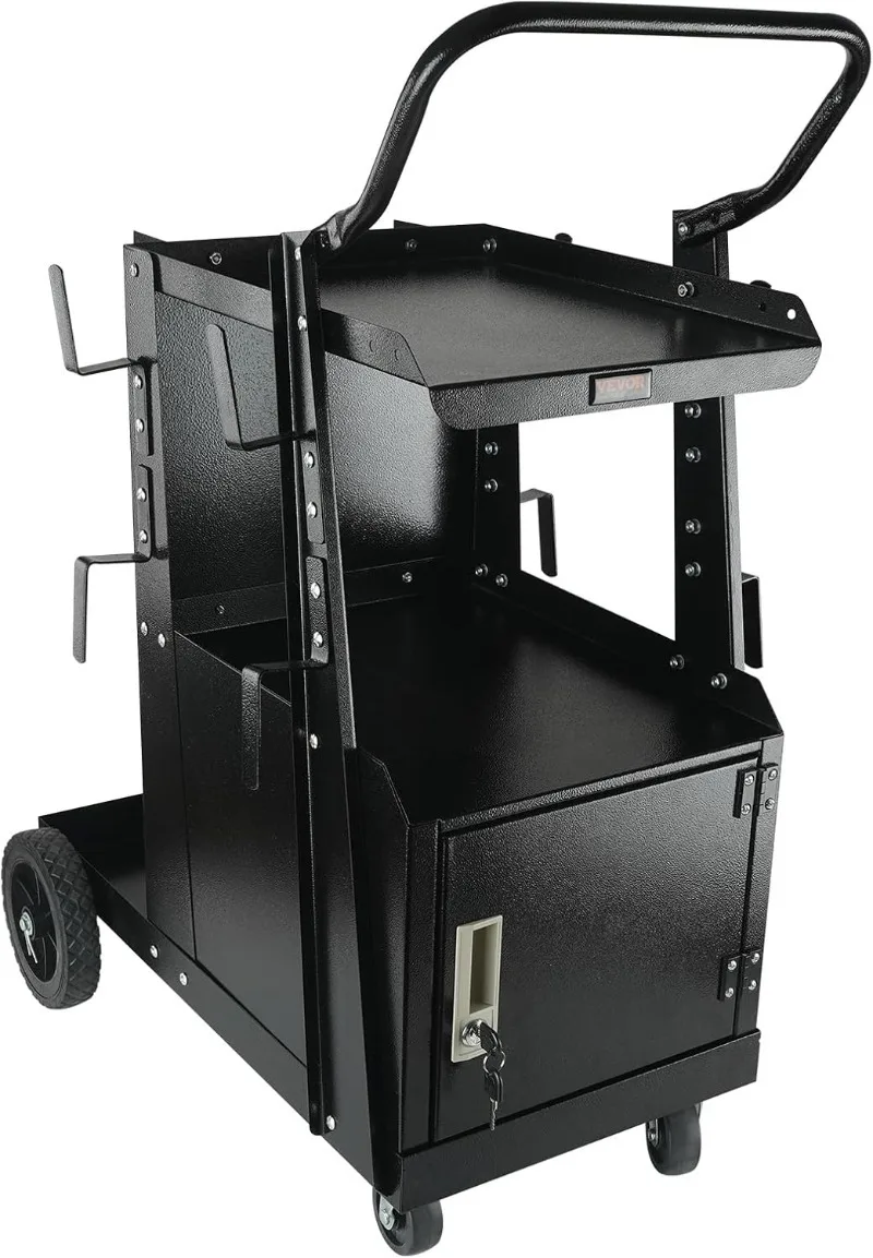

2-Tier Welding Cart, Welder Cart Heavy Duty with Anti-Theft Lockable Cabinet, 360° Swivel Wheels, Tank Storage Safety Chains