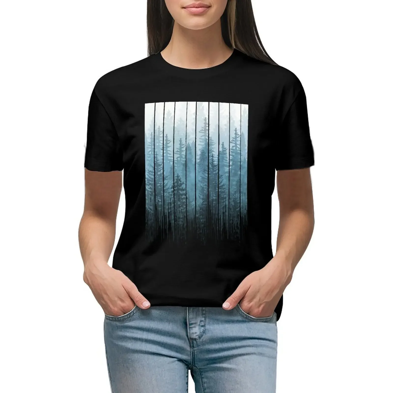 

Grunge Dripping Turquoise Misty Forest T-Shirt aesthetic clothes customs design your own Women tops