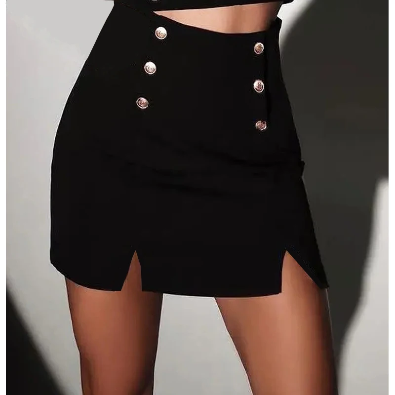 

New Slim Casual High Waist Short Split Spliced Button Solid Bodycon Skirt For Women Style Fashion Hight Stree Sexy Mini Clothing