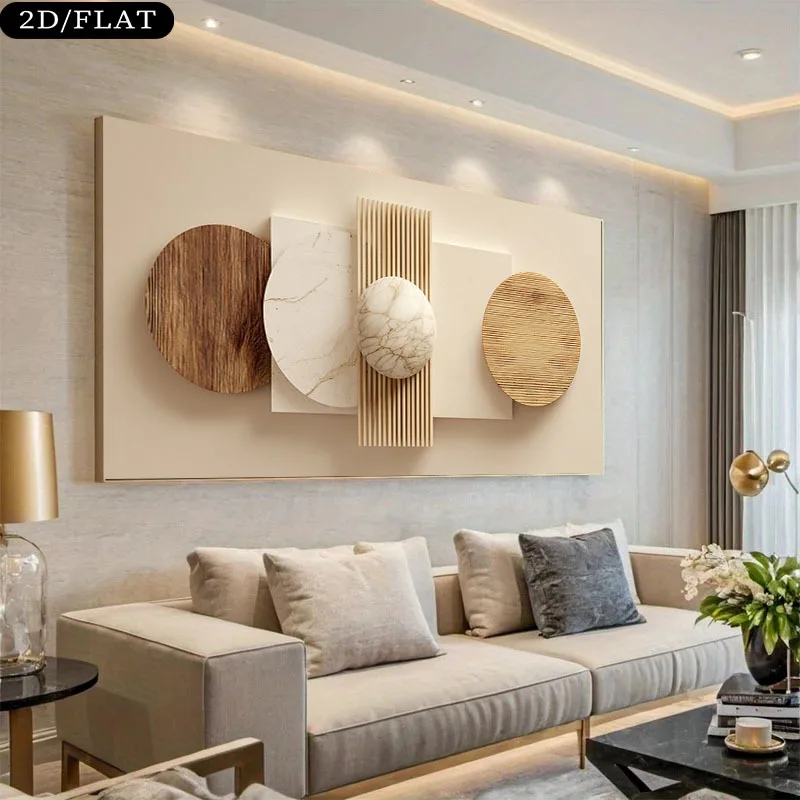 

2D Flat Modern Beige & Neutral Tone Canvas Wall Art - Unframed Abstract Marble Grain Striped Canvas Prints for Living Room Decor