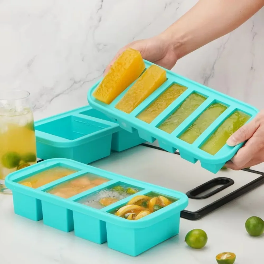 

2/4/6 Grid Silicone Freezer Molds Non-toxic with Lids Meal Prep Container Fresh-keeping Chocolate Ice Cube Tray Mold