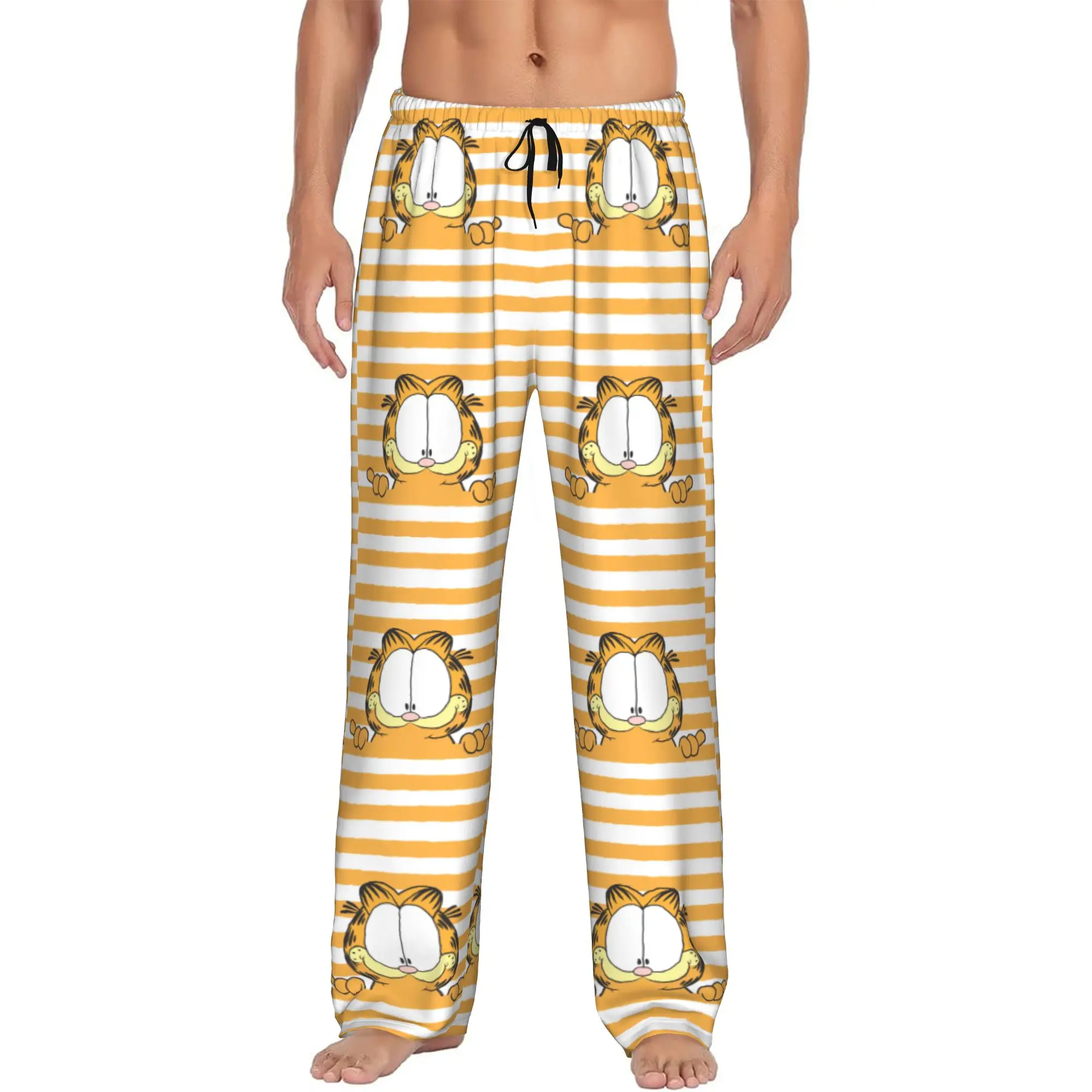 Custom Print Cat Cartoon Pajama Pants Men's Comic Strip Manga Sleep Sleepwear Bottoms with Pockets