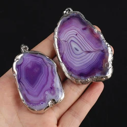 Ciondoli in pietra naturale placcato argento fetta irregolare cristallo viola per gioielli alla moda che fanno regali collana donna fai da te