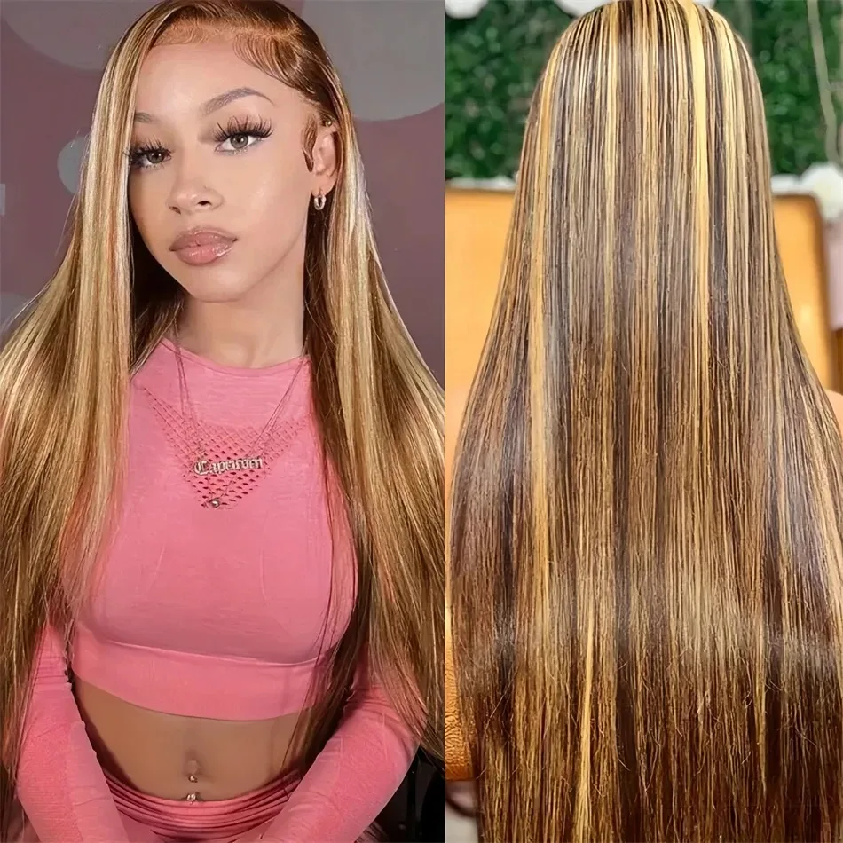 Human Hair Straight 30 32 Inch 180 density 13x4 Lace Front Highlight Transparent 13x5 Lace Frontal Wig Brazilian For Black Women