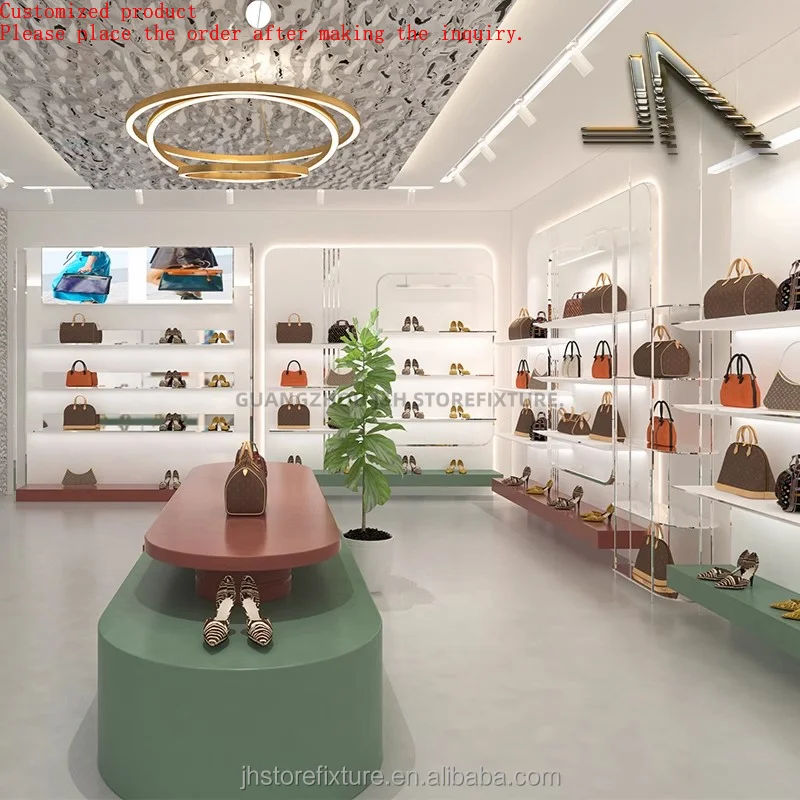 

Fashion Handbag Display Cabinet Design with Light Wall Mounted Bag Cabinet Custom Layers for Store Display