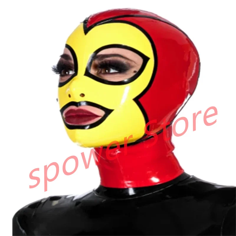 Natural Latex Full Head Latex Hoods Rubber Mask Fetish Cosplay Mask Red with White Trim Back Zipper Club Wear